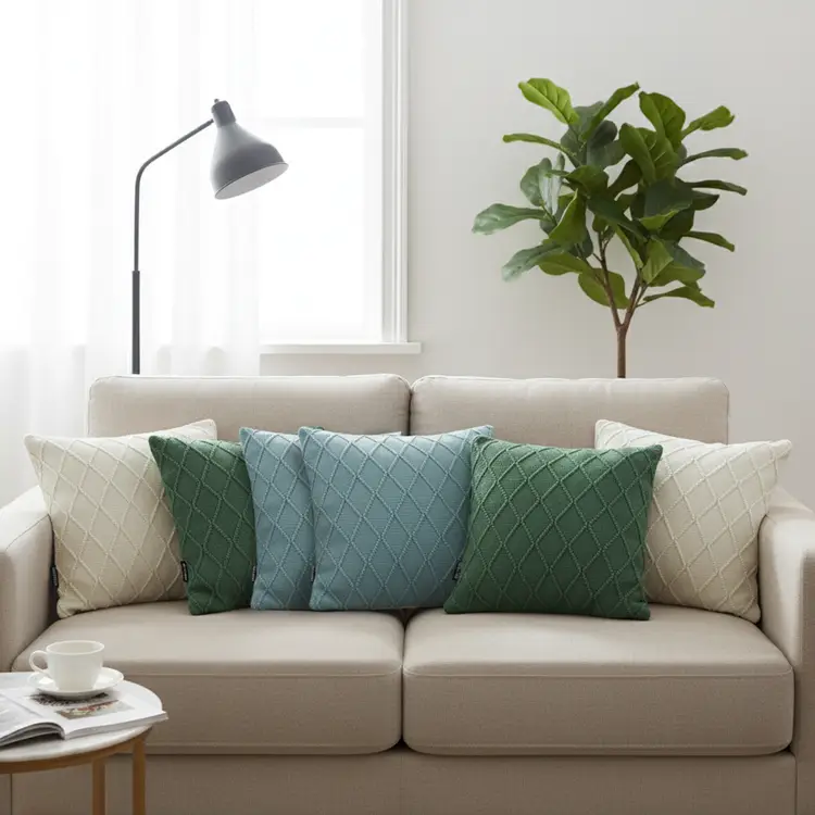 SOGA 6PC Turquoise, Cream Cable Knit & Sky Blue Diamond Knit Pillow Covers 45cm