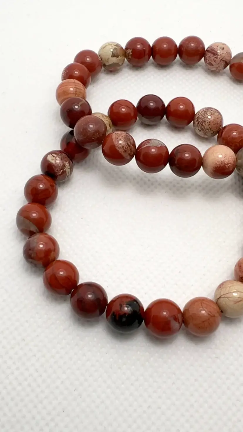 Red Jasper 8mm Beads.  7” Stretch Bracelet Jewelry