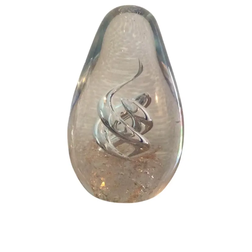 Large Clear Art Glass Silver Spiral Swirl With Dichroic Gold 4.75 Inches Tall