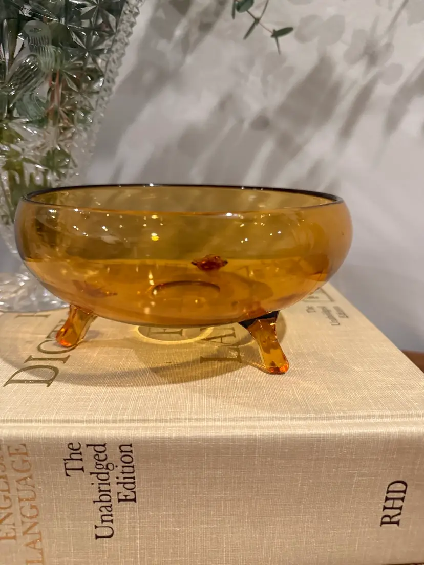 Viking Glass Amber Footed Flowerlite Bowl