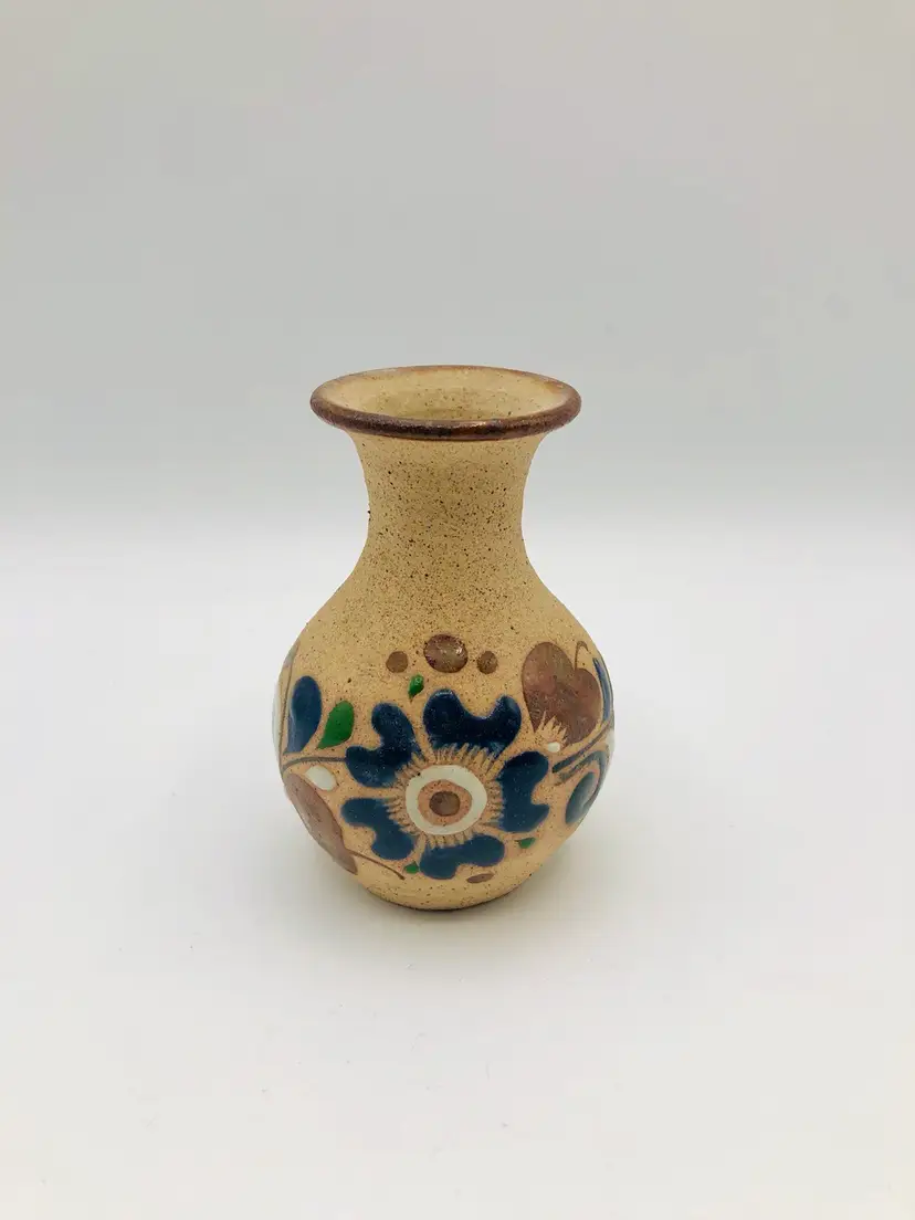 Mexican Tonala Pottery Floral Vase 4” Tall