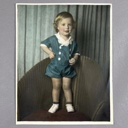 Vintage Tinted Photo Portrait Toddler Baby Blonde Curls Rosy Cheeks 8x10"