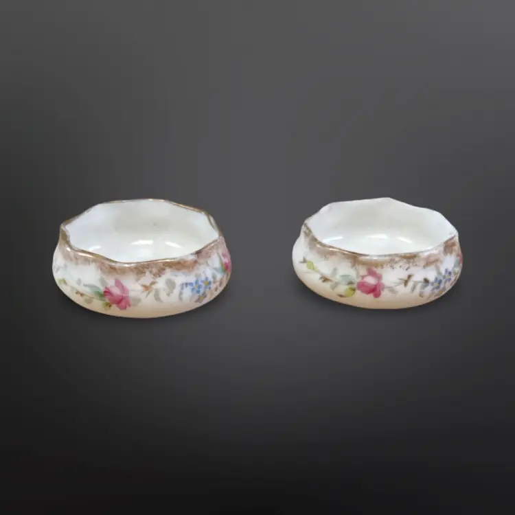 Antique American Belleek Ceramic Arts Company Porcelain Hand Painted Pair of Salt Cellars
