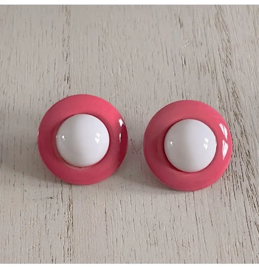 Pink and white vintage button earrings