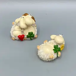 Vintage Paolo Chiari Miniature Sheep & Ram with Heart and Clover