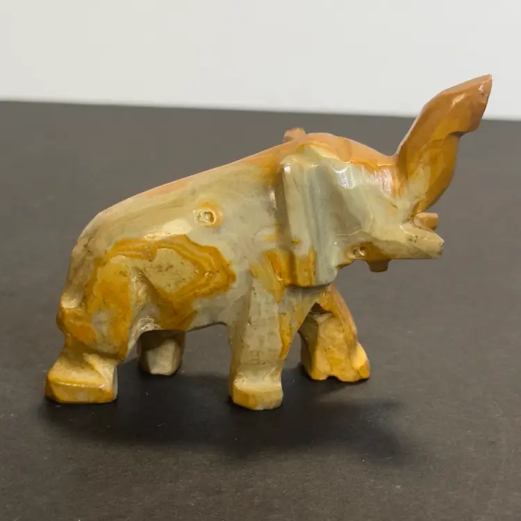 #1117 Hand Carved Onyx Stone Hand Carved Elephant Trunk Up