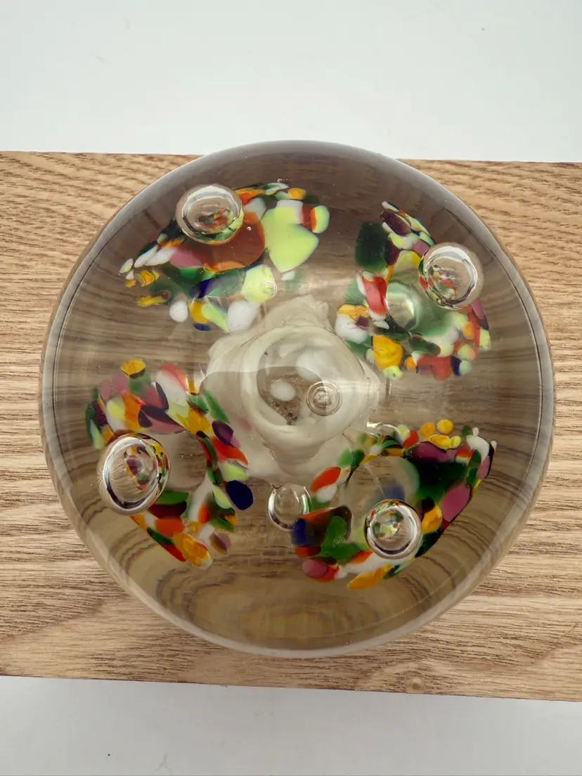 Trumpet Flower Paperweight with Orange Glow In Petals