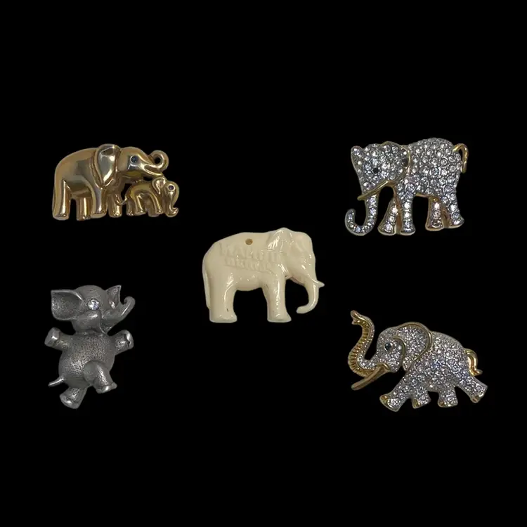 Vintage Elephant Herd Of Mostly Jewelry And One Celluloid Elephant From The 1930’s. Hallmarks, Krementz, Jonelle, And Butler.