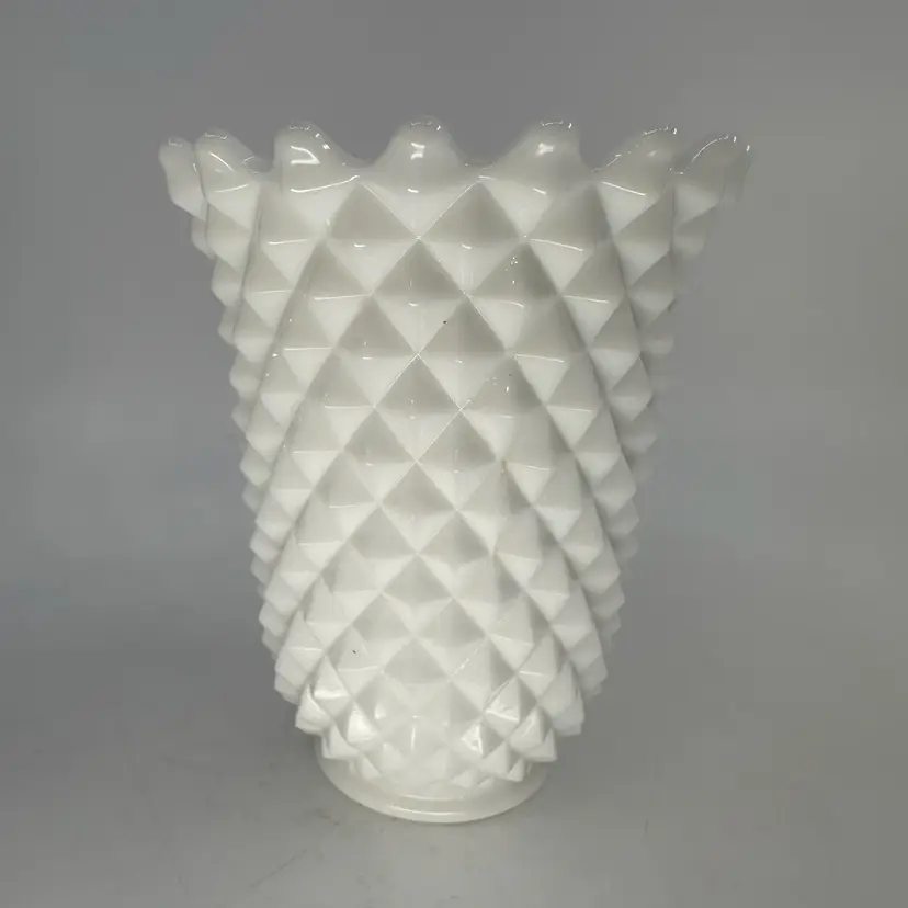 Vintage Imperial White Milk Glass Vase Diamond Cut