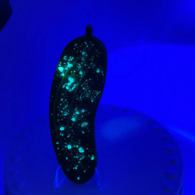 Made by Me! Fused Glass Glow in the Dark  Pickle MAGNET 3.25” Handcrafted Studio Art