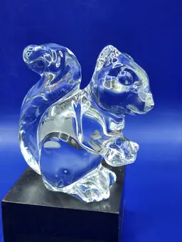Clear Glass Bohemia Squirrel with Nut Paperweight - Czech Republic