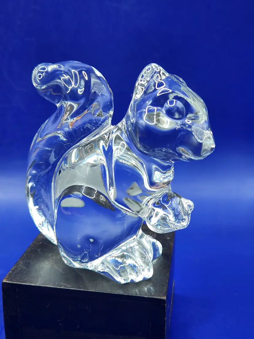 Clear Glass Bohemia Squirrel with Nut Paperweight - Czech Republic
