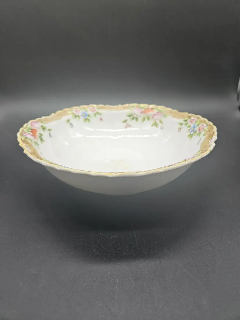 Vtg Noritake Morimura Nippon Vegetable Serving Bowl Gold Floral Trim 10 in