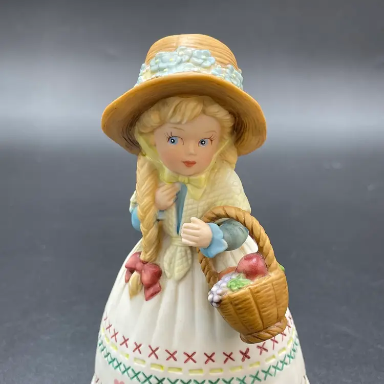 Marjorie Sarnat Charity Girl with Fruit Basket Porcelain Figural Bell Vintage
