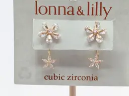 Lonna & Lilly Gold Tone CZ Flower Convertible Earrings NOS