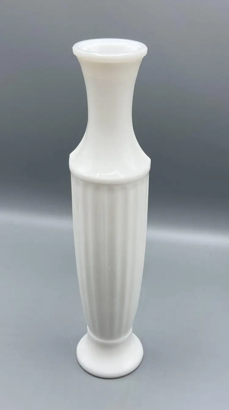 Milk Glass Ribbed Pillar Style Vase - Vintage