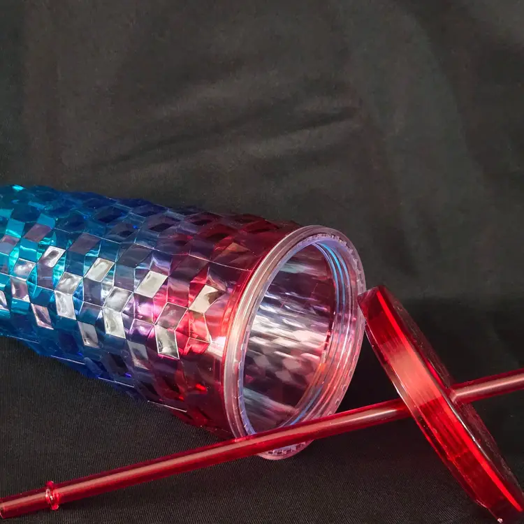Acrylic Tumbler Red Clear Blue Smooth Diamond Tumbler 20oz