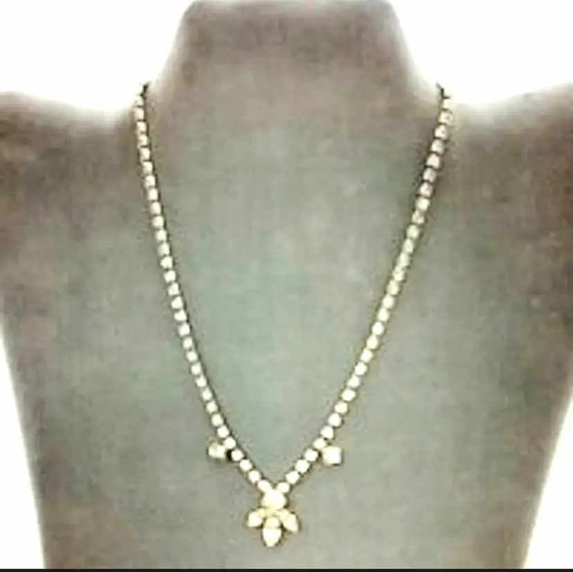 Vtg Rhinestone Choker Necklace Silver Tone