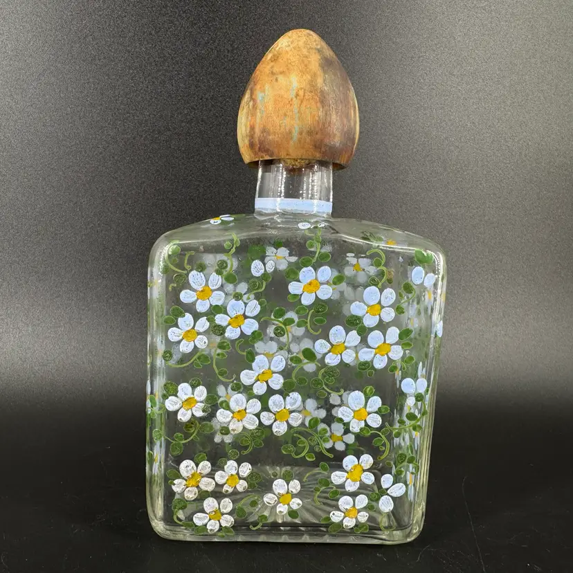 Hand Painted Blue Floral Bottle Marked Austria
