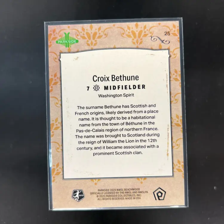 Croix Bethune 2025 Parkside Beachwood Brand Lineage Soccer Card