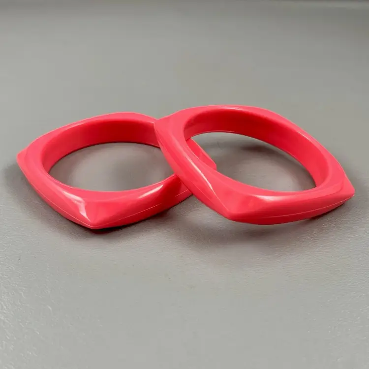Vintage Retro Hot Pink Square Bangle Bracelets Chunky 2.5"