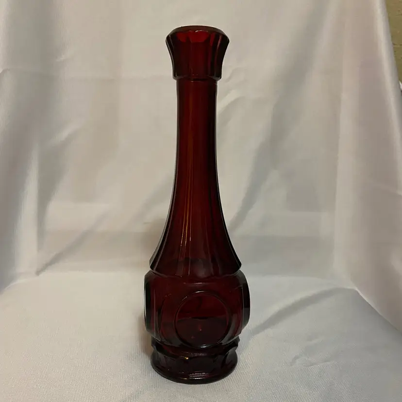 Wheaton Glass Company Ruby Red Bud Vase Bullseye or Coin Dot Pattern