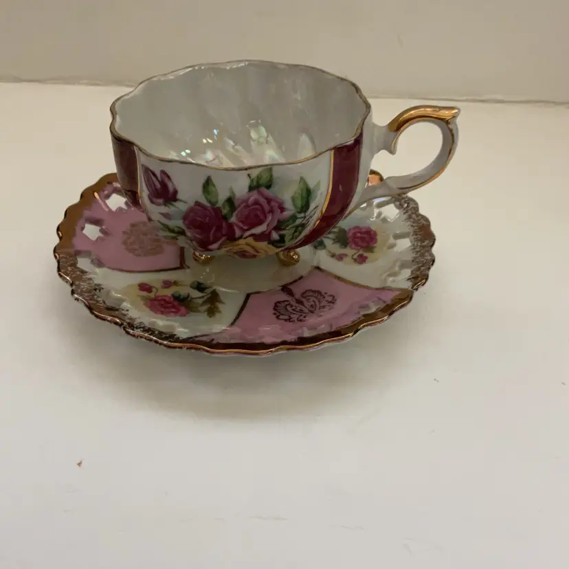 Vintage Luster Footed Teacup And Saucer -mismatched