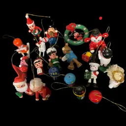 Lot Of 19 Wooden Christmas Wooden Ornaments Good Condition