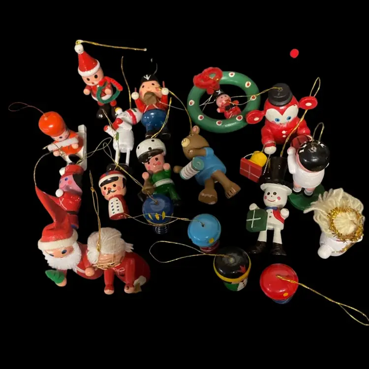 Lot Of 19 Wooden Christmas Wooden Ornaments Good Condition
