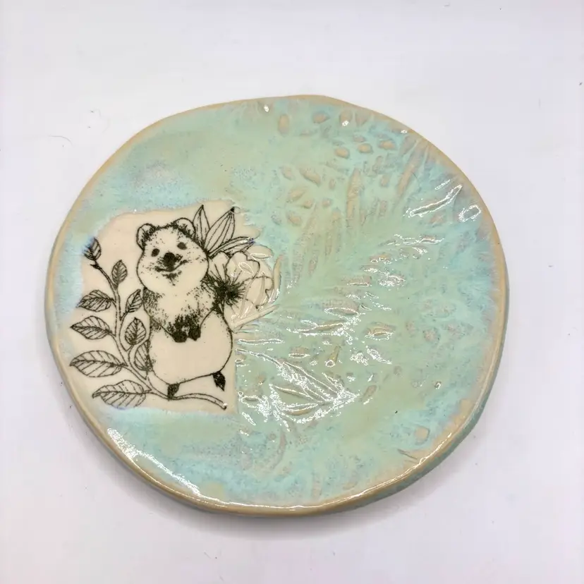 Glazed Art Pottery Small Animal Dish 5”