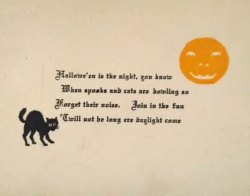 Halloween Postcard JOL Pumpkin Black Cat Poem Center Raised Border TRG Unused