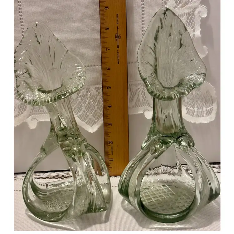 2 Blown Art Glass Candle Holder/Vase 9”