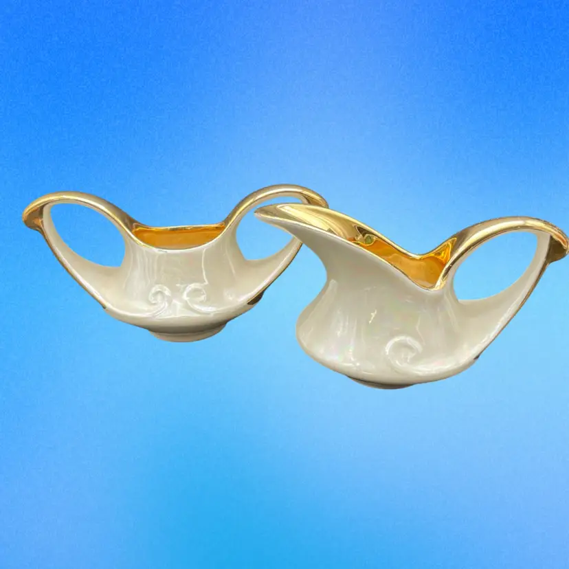 Vintage Pearl China Co Lusterware Hand Painted 22 Kit Gold Trim Cream & Sugar Set