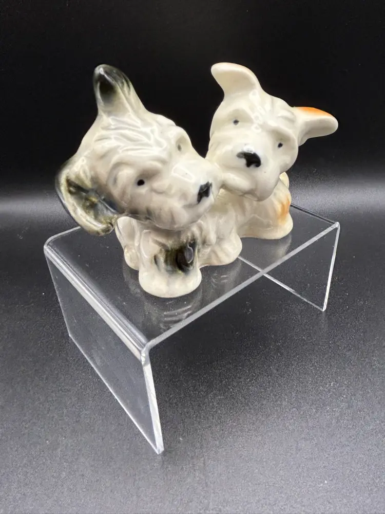 Vintage Terrier Dogs Figurine Porcelain Made in Japan Two Puppies Small Scotties