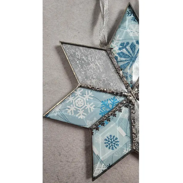 Beveled Glass 7-Point Snowflake Mixed Media Hanging Decor - 8"