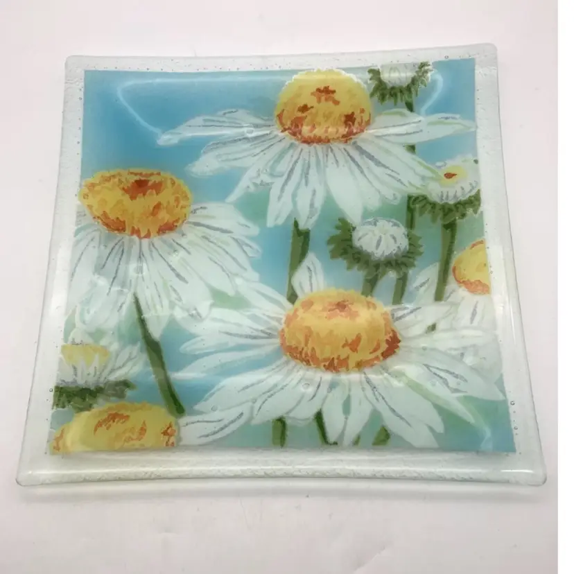 BIN - Peggy Karr Coneflower Plate 9.5” Square - Signed PKG ‘07