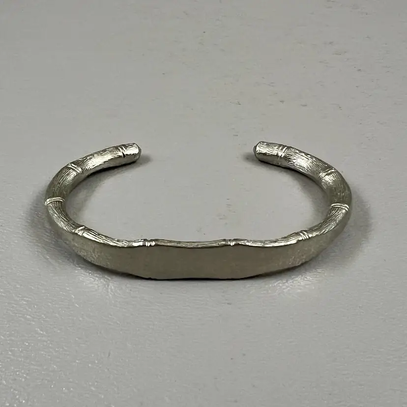 Vintage Etched Silver Tone Cuff Bracelet Open Bangle Rustic Minimalist 5.5"