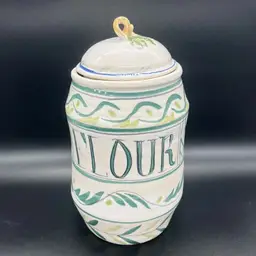Vintage Bruce Stebner Faience Pottery Flour Crock Jar Canister Folk Art ‘95