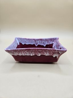 Maroon 7" x 4" Rectangle Planter w/White Drip Glaze, CRAZING