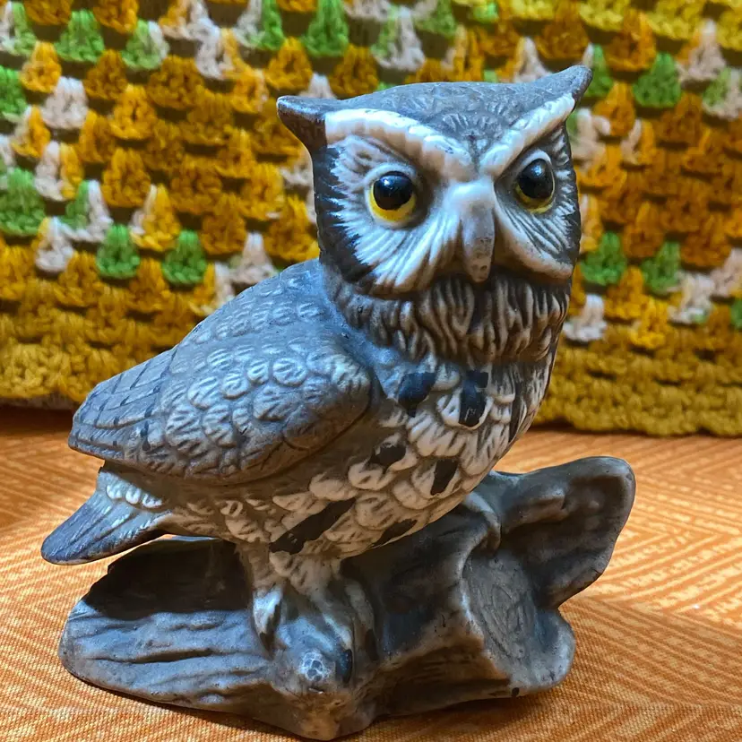 Barn Owl On Log Figurine 