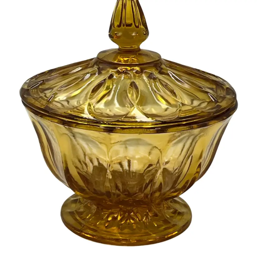 Vintage Anchor Hocking- Fairfield Amber Covered Candy Dish