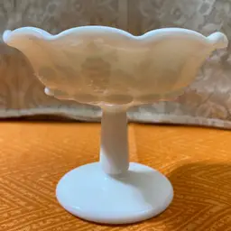 WESTMORELAND Milk Glass Pedestal Candy Dish - Grape And Leaves