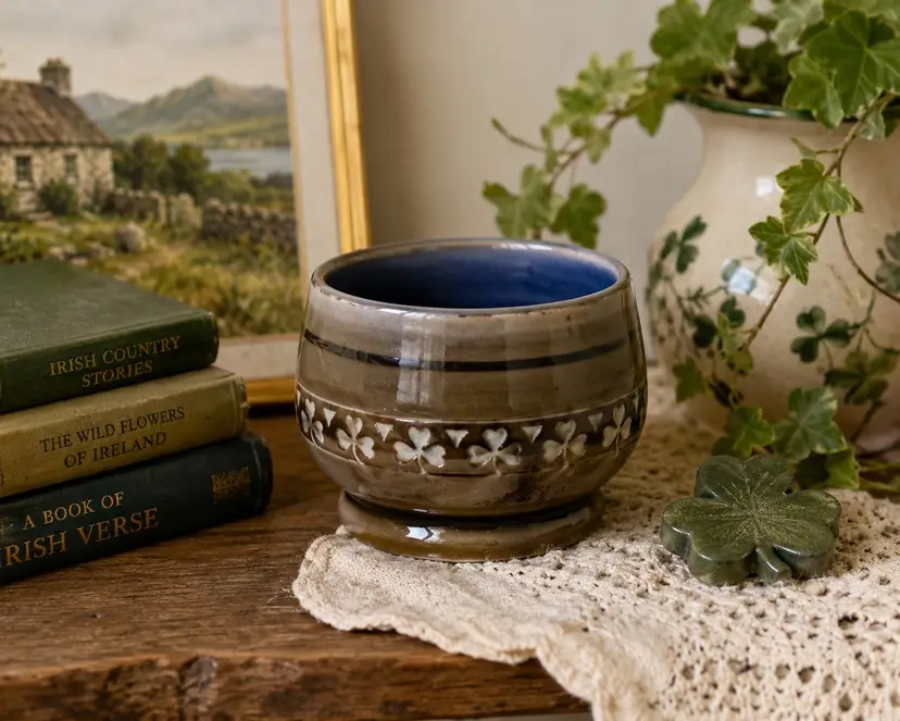 Vintage Wade Ireland Drip Blue Glaze  Ceramic Pottery Open Salt Cellar