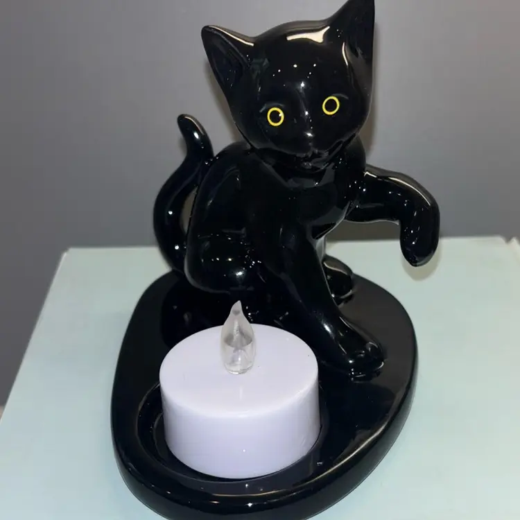Party Lite Black Cat Ceramic Tea light Holder