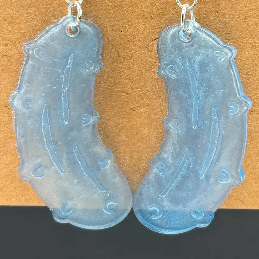 Translucent Shimmery Pale Blue Dangle Pickle Earrings