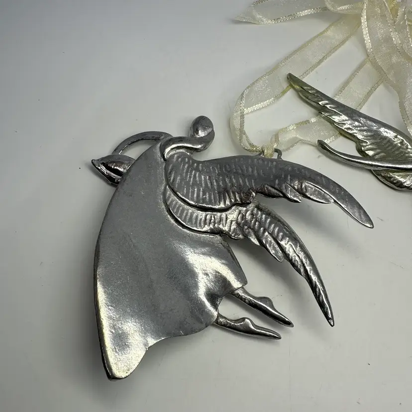 Pewter Christmas Angel Ornament W/Hanging Ribbon Willa Cather Artist