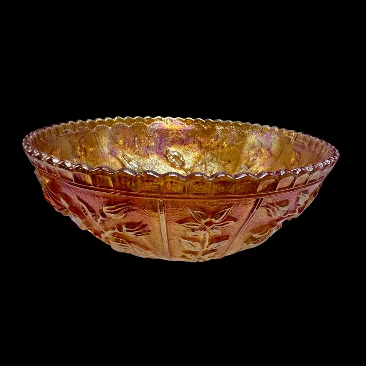 Vintage Imperial Carnival Glass "Open Rose Pattern" Marigold iridescent Color