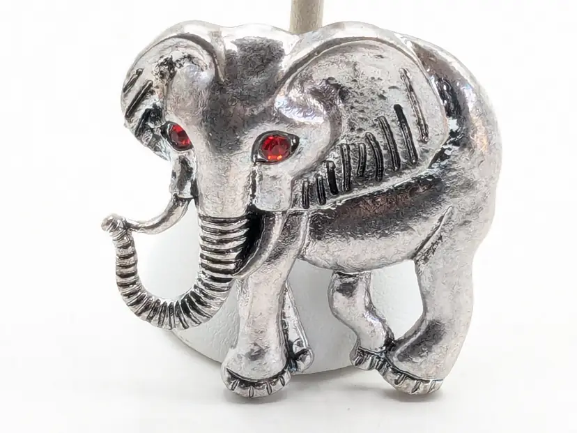 Silver Tone Elephant Rhinestone Red Eyes Brooch Pin