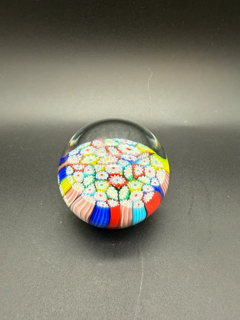 Murano Millefiori Glass Paperweight Multi-colored canes