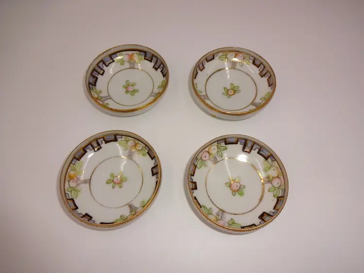 4 Vintage Small Noritake ? Footed Handpainted Salt Nut Cellars Dishes Bowls